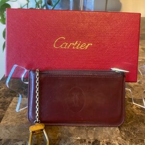 Cartier Red Leather Key Holder with Gold Chain